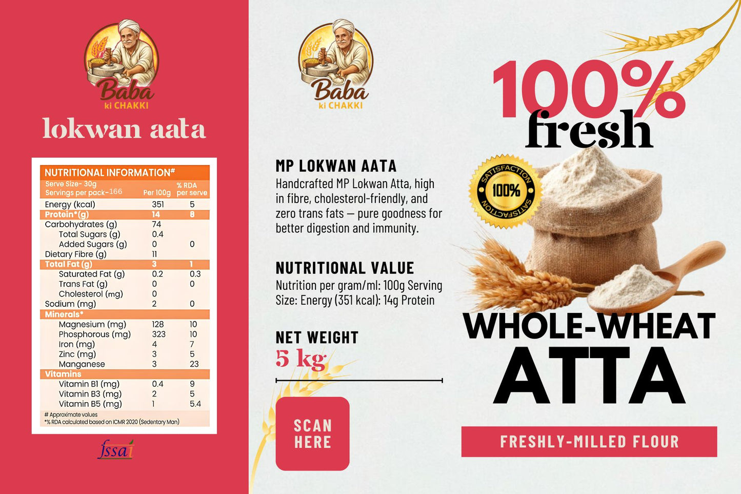 100% premium MP Lokwan Whole Wheat Flour (5kg)